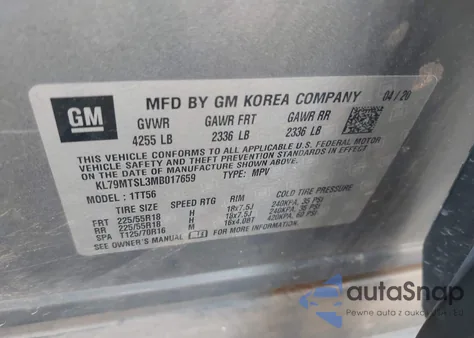 2021 Chevrolet Trailblazer Fwd Rs z USA, uszkodzony, nr VIN KL79MTSL3MB017659